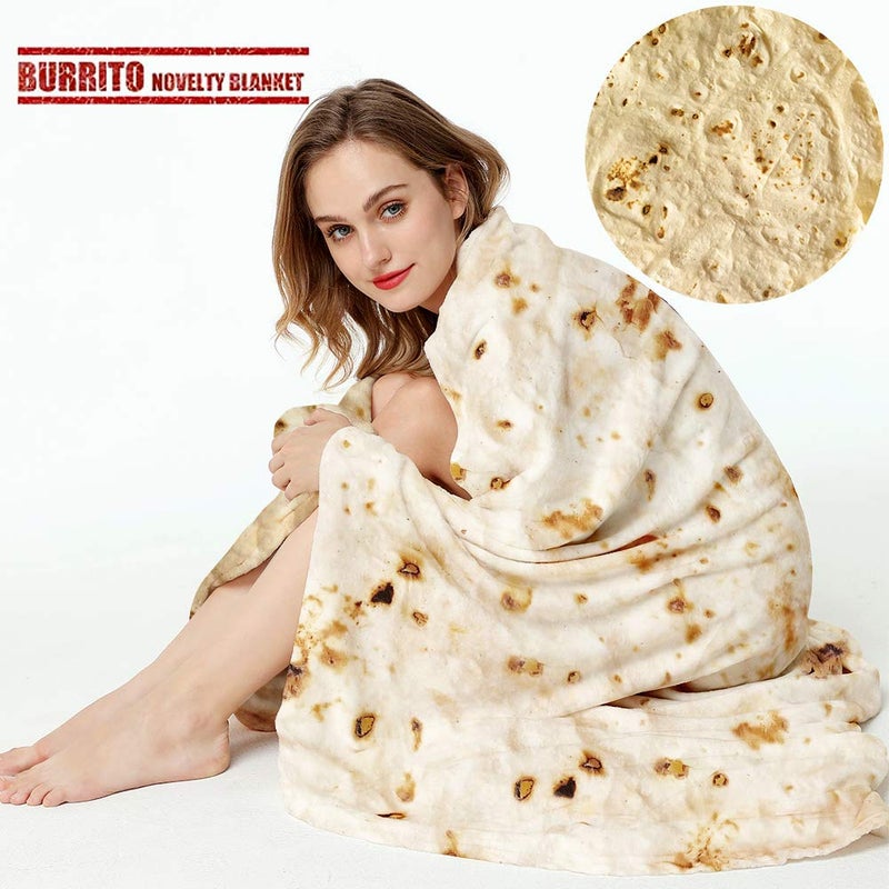 LetsFunny Burrito Tortilla Throw Blankets for Adults Teen Kids, Double Sided Tortilla Taco Wrap Blankets, Novelty Realistic Flannel Food Round Blankets, Unique Funny Gift for Girl Women 47in - Image 1